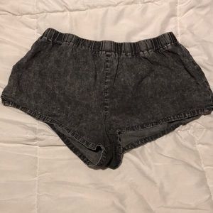 Black Washed Chambray Denim Looking Cotton Shorts